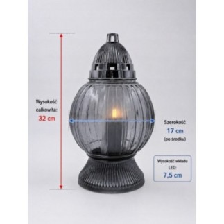Znicz LED Szklany Grafitowy 32 cm – Nowoczesny i Elegancki - kopia