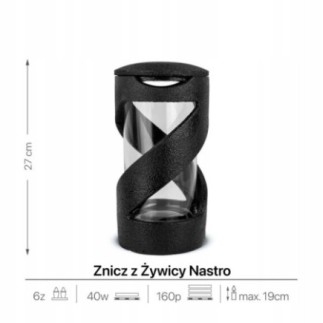 Znicz Elegancki Żywiczny 27 cm Czarny Znicz na Cmentarz Artystyczny Nastro