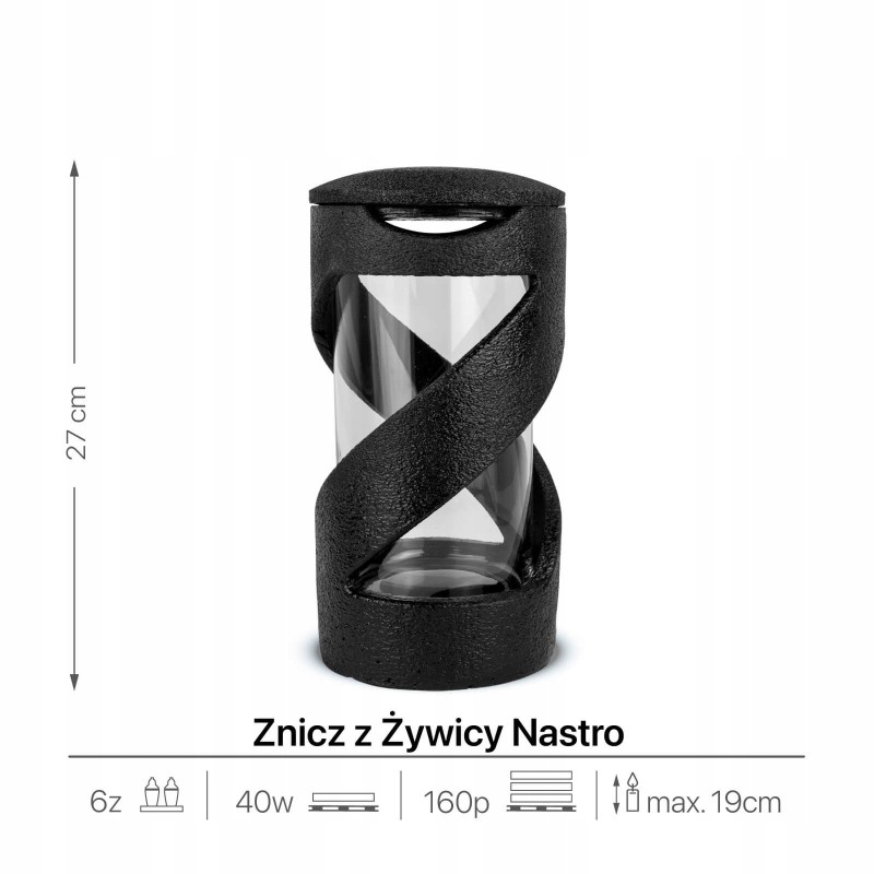 Znicz Elegancki Żywiczny 27 cm Czarny Znicz na Cmentarz Artystyczny Nastro
