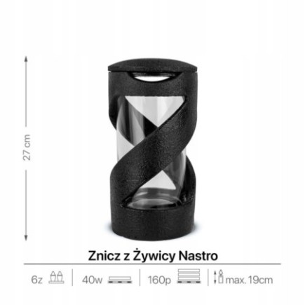 Znicz Elegancki Żywiczny 27 cm Czarny Znicz na Cmentarz Artystyczny Nastro