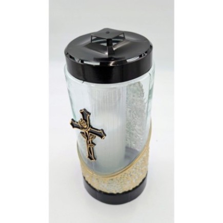 Znicz z wkładem Krzyż Biało - Złoty